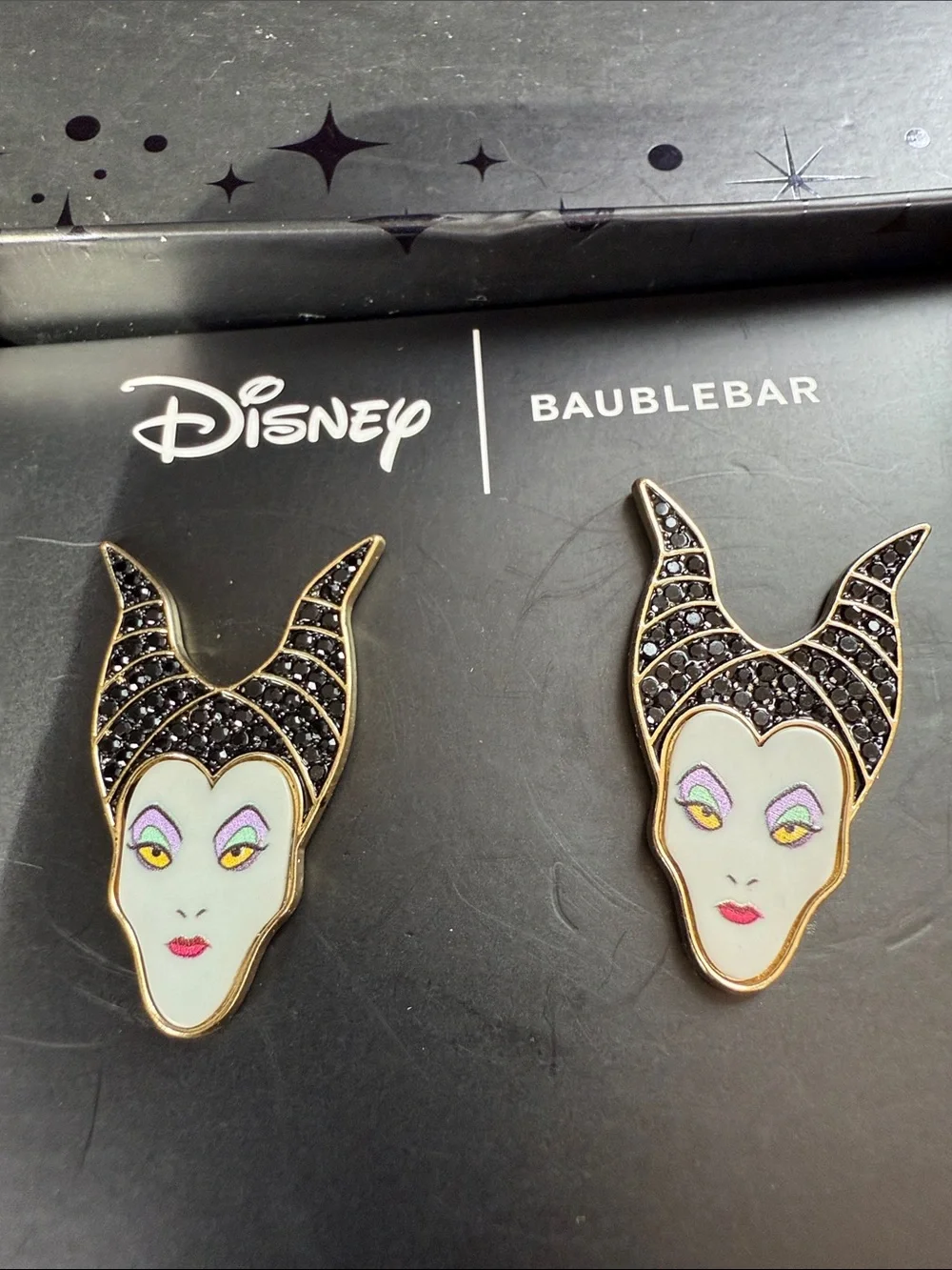 Disney Maleficent Enamel Stud Earrings - Black, Gold, White